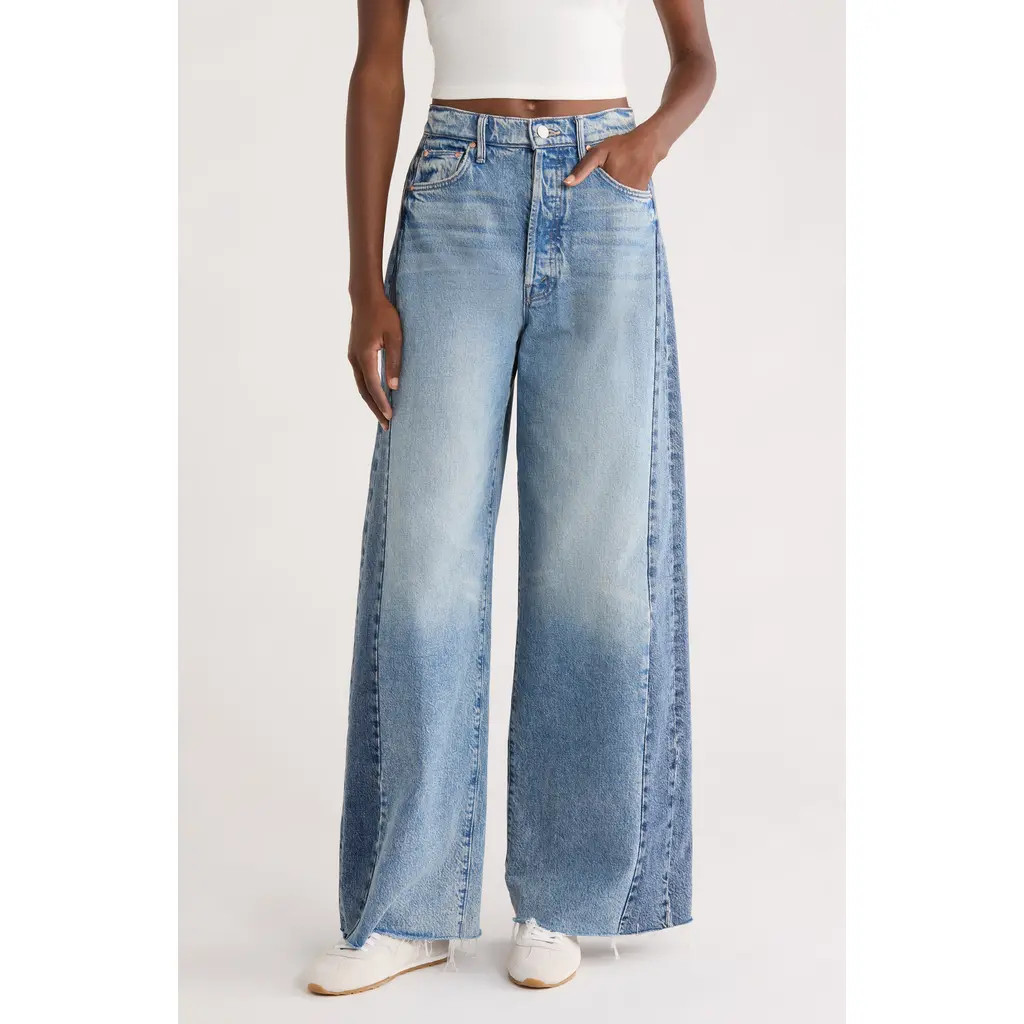 MOTHER Pipe Dream Button Sneak High Waist Fray Hem Wide Leg Jeans in Blinded By The Dark at Nordstrom Rack, Size 28 | Nordstrom Rack