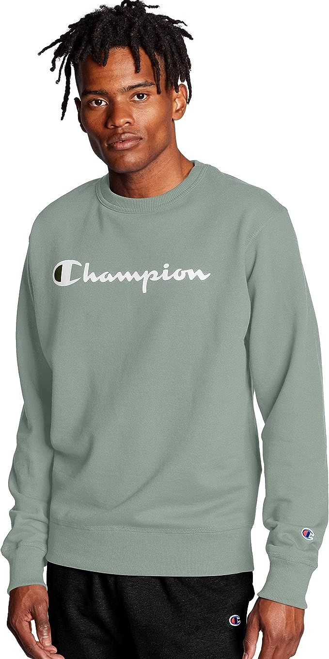 Champion Men's Powerblend Fleece Crew, Script Logo | Amazon (US)