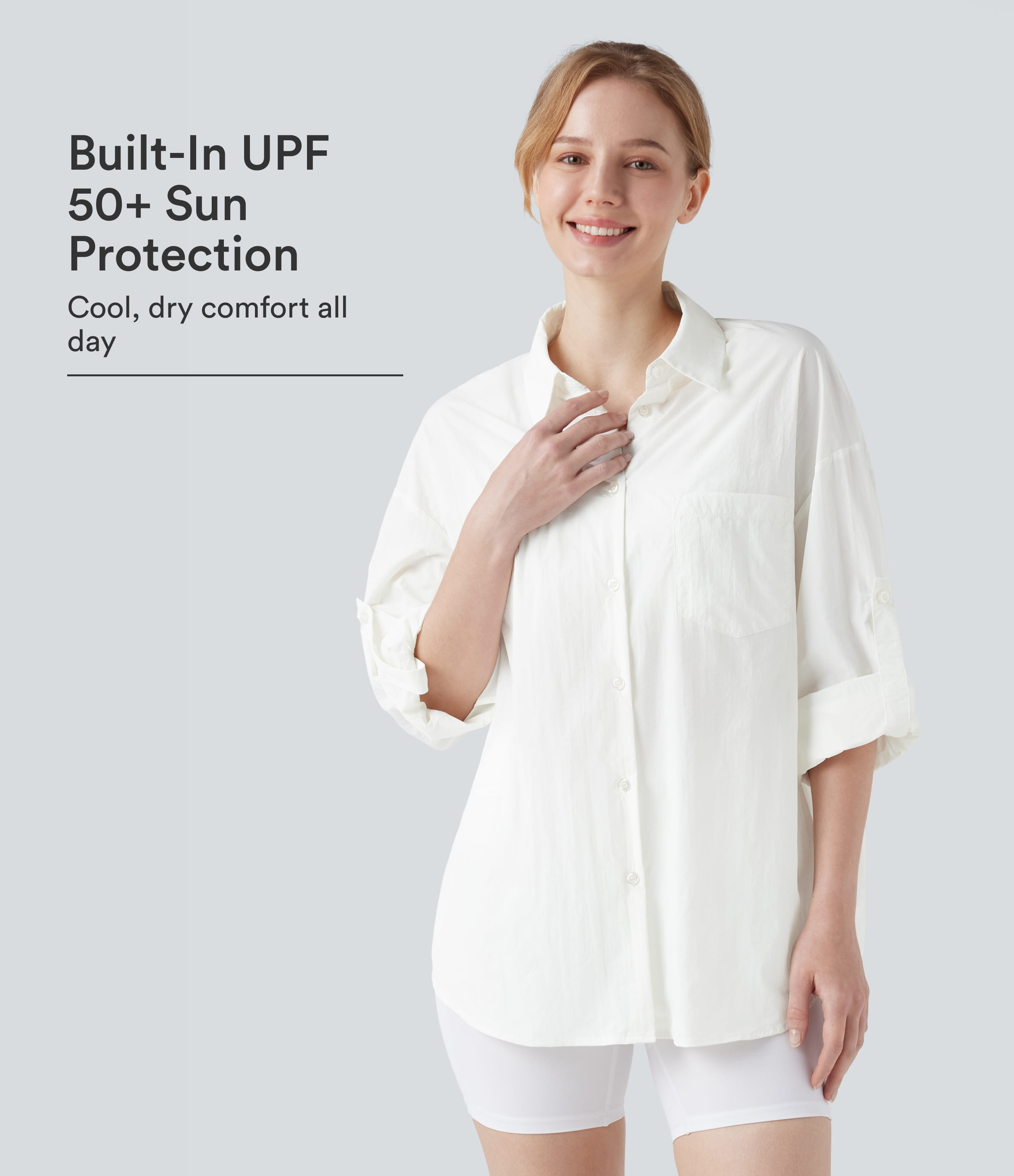 Roll-Up Long Sleeve Hiking Shirt with Pocket-UPF50+ | HALARA