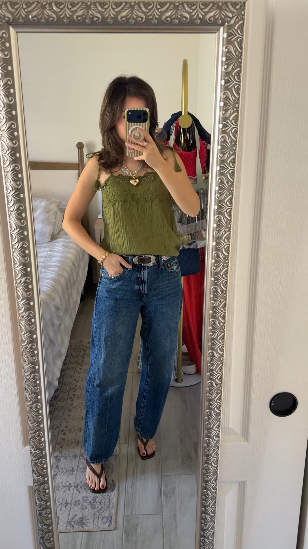 This is the kind of outfit that makes wide leg jeans actually work when you’re 5’2.

The trick is a slightly cropped, lightweight top + a higher rise jean to keep your proportions right (no drowning in denim). Added a simple belt and flip flops for that effortless, put-together feel without trying too hard.

This combo is on heavy repeat right now—easy, flattering, and actually wearable for real life.

Comment SHOP below to receive a DM with the link to this post on my LTK ⬇ https://liketk.it/68pXQ #ltkgrwm #ltkpetite

#LTKootd #LTKMothersDay