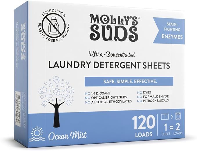 Molly’s Suds Laundry Detergent Sheets | Gentle on Sensitive Skin, Powerful Plant-Based Enzymes,... | Amazon (US)