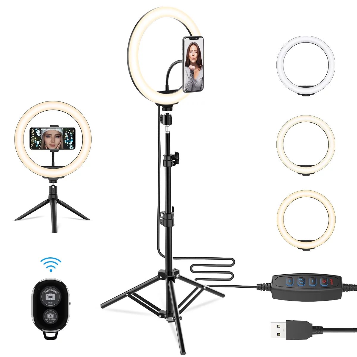 10-inch Selfie Ring Light with Tripod Stand & Cell Phone Holder, Dimmable Camera Light for Makeup... | Walmart (US)