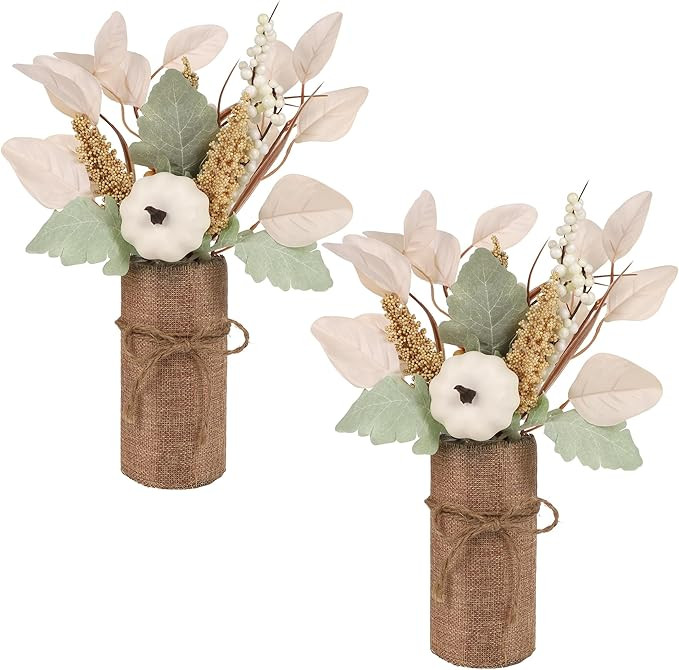 winemana 2 Pack Fall Table Decor, Fake Pumpkin Leaf Berry Dining Table Centerpiece Thanksgiving D... | Amazon (US)