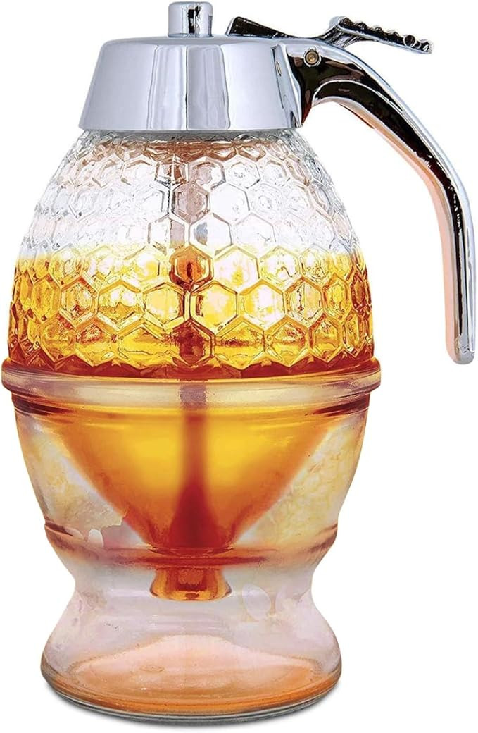 Hunnibi No Drip Glass Honey Dispenser with Stand - Honeycomb Shaped Honey Holder and Syrup Dispen... | Amazon (US)