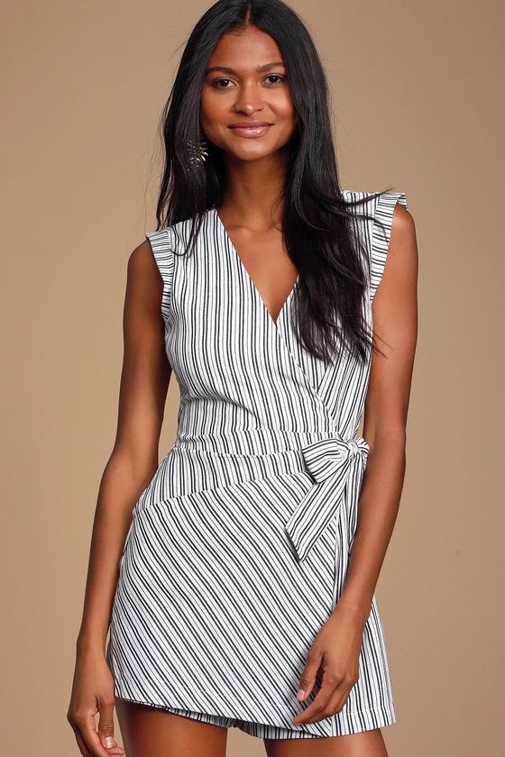 Amherst Black and White Striped Wrap Skort Romper | Lulus (US)