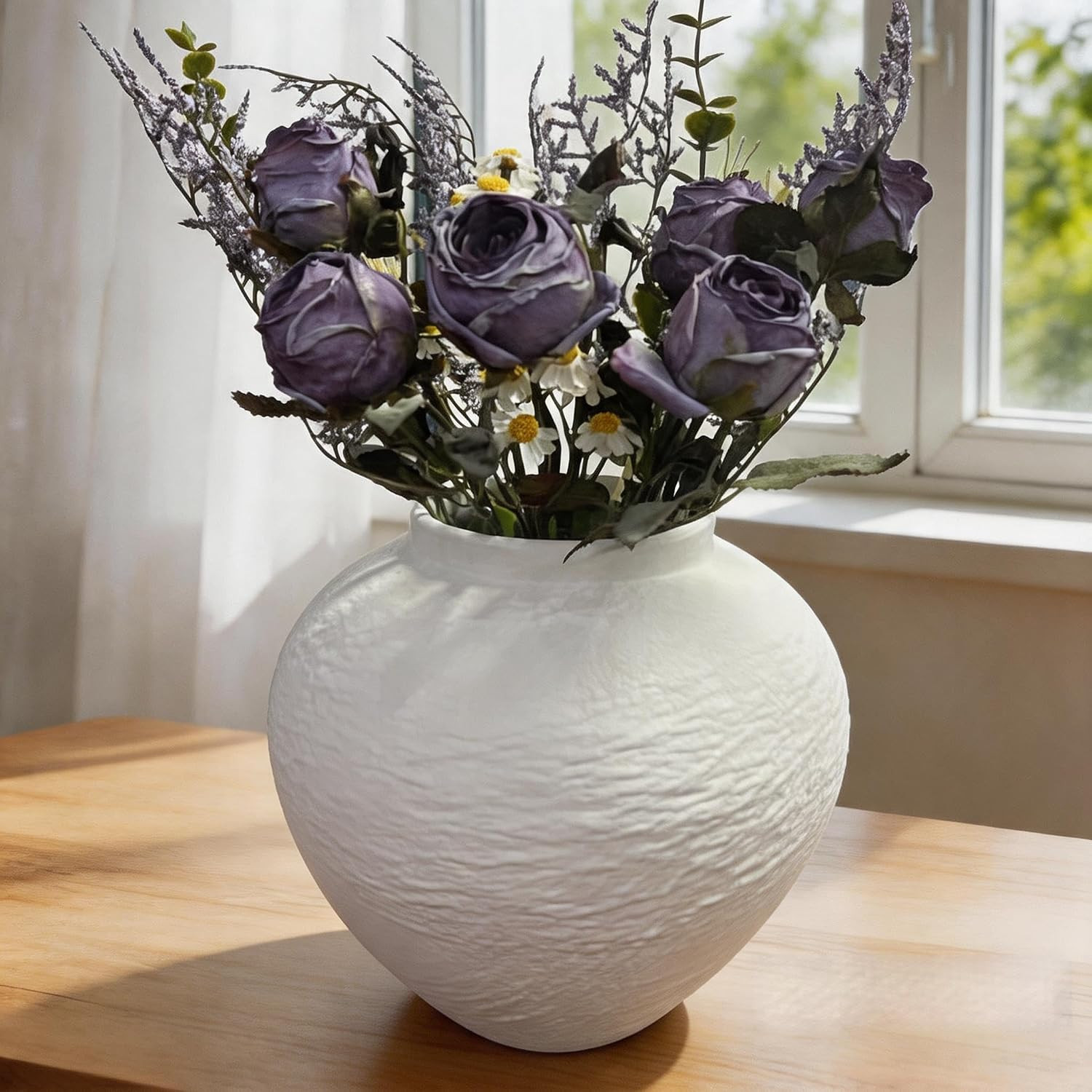 White Ceramic Vase for Home Decor, 7.87 Inch Decorative Flower Vase, Textured Handmade Pottery Vase, Modern Farmhouse Wabi Sabi Vase for Living Room, Coffee Table, Shelf, Entryway | Amazon (US)