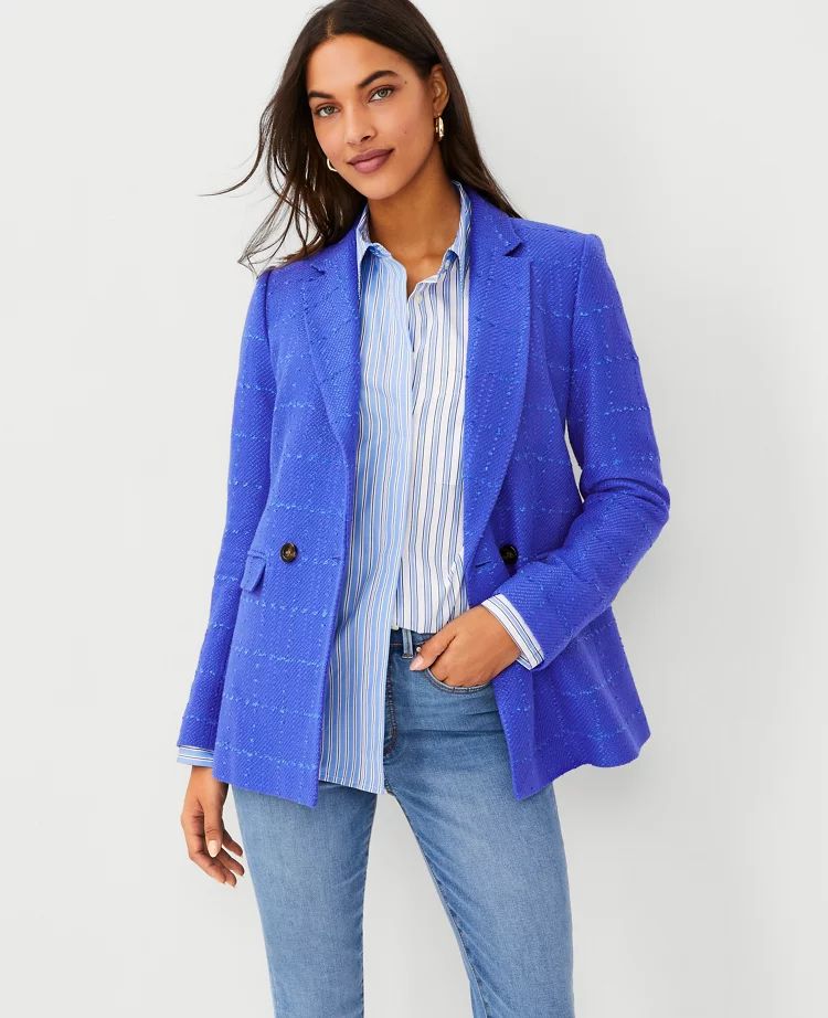 The Petite Double Breasted Long Blazer in Tweed | Ann Taylor (US)