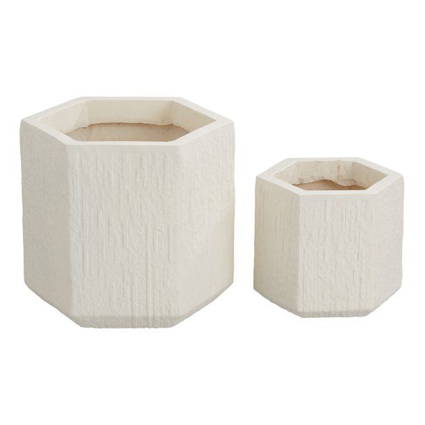 Mainstays Hexagon Textured Clay Planter, Set of 2, Coconut Milk - Walmart.com | Walmart (US)