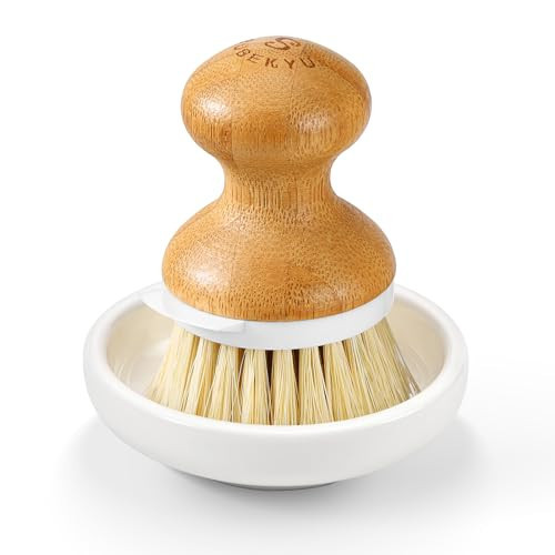 SUBEKYU Bamboo Dish Brush, Kitchen Dish Scrubber Brush, Natural Wooden Dishwashing Brush for Cleaning Dishes/Pans/Pots, Built-in Scraper, Sisal Bristles,1 Set | Amazon (US)