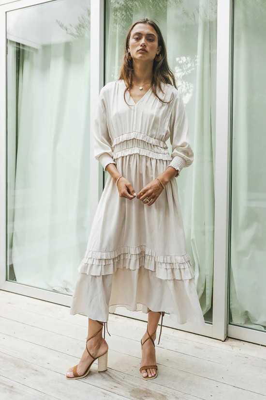 Willa Sleeved Ruffle Dress in Ivory | Böhme US