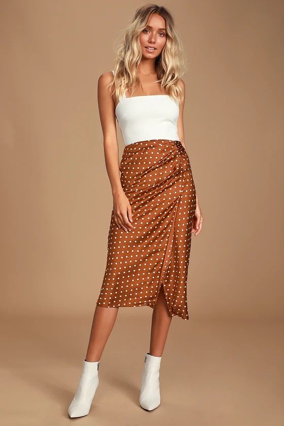 Andee Rust Brown Polka Dot Midi Skirt | Lulus