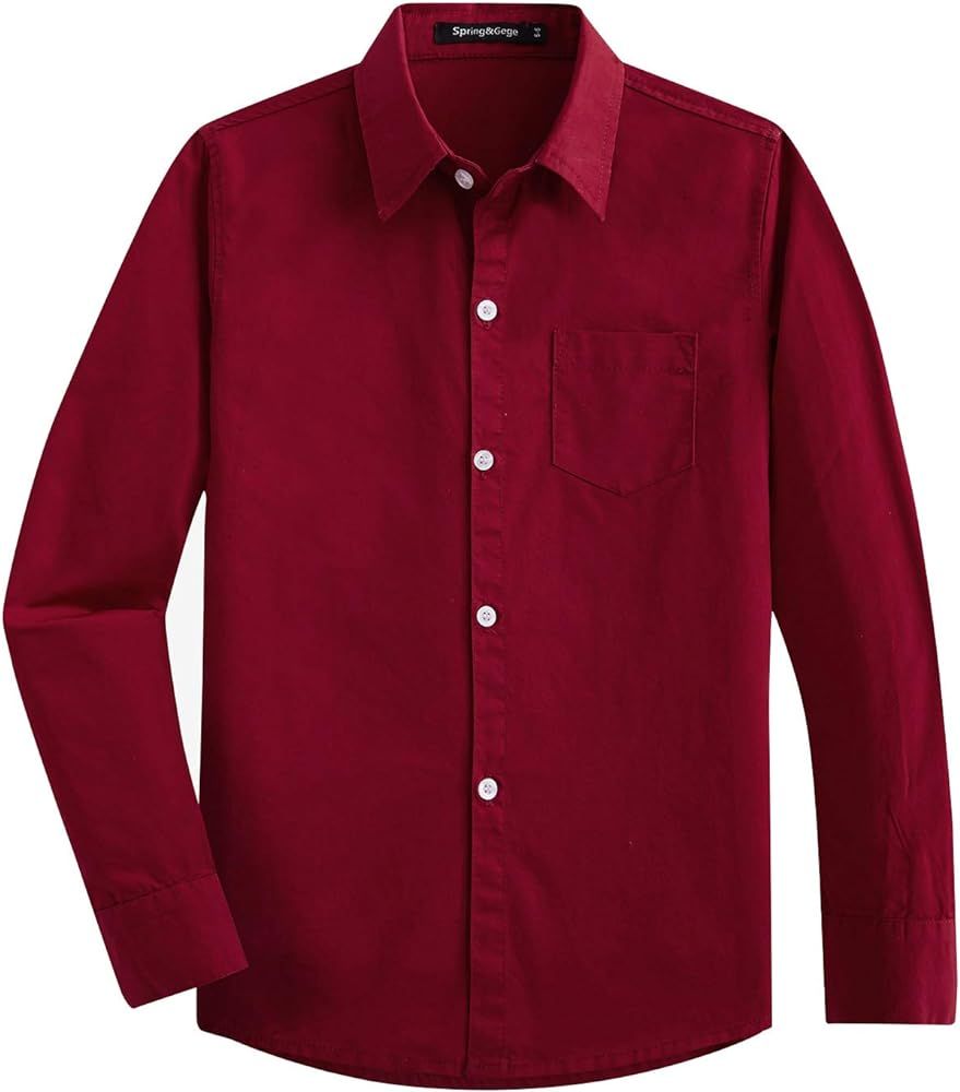 Spring&Gege Boys' Long Sleeve Dress Shirts Formal Uniform Woven Solid | Amazon (US)