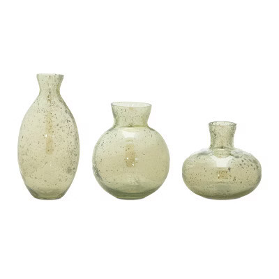 HomeRoots Set of Three Sage Green Seeded Bubble Glass Table Vases | Target