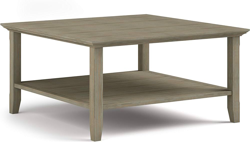 SIMPLIHOME Acadian SOLID WOOD 36 inch Wide Square Transitional Coffee Table in Distressed Grey, f... | Amazon (US)