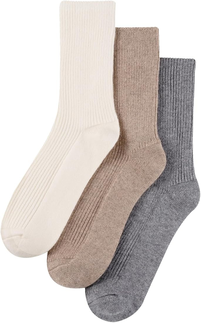 MELUSA 3 Pairs Wool Cashmere Socks for Women, Super Soft Warm Cozy Winter Gift Crew Socks | Amazon (US)