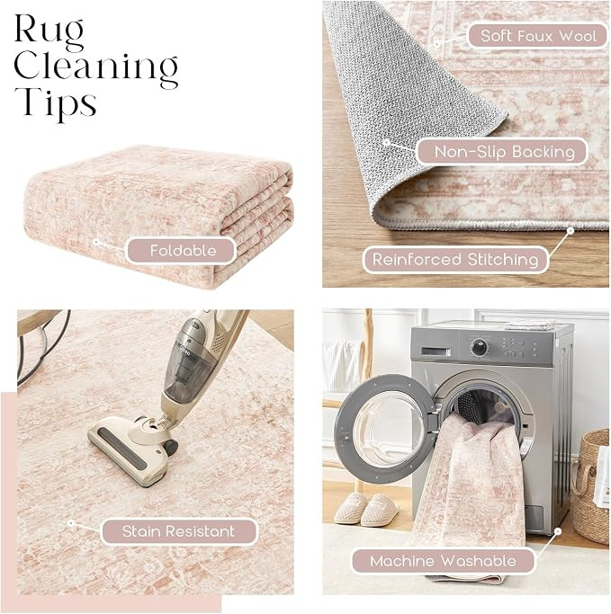 Pink Area Rug for Living Room Soft Washable Faux Wool Neutral Boho Floral Big Nursery Bed Bedroom... | Amazon (US)