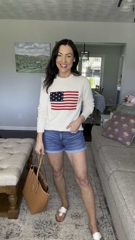 Reasonably priced American flag sweater🇺🇸 This sweater is such a classic! Compared to other flag sweaters, this one is reasonably priced. And the quality is WONDERFUL. It’s a piece that will truly last for years and never go out of style. Looks great with white denim as well and layered over button down tops. 

Sizing:
Fits very TTS. I’m typically between an XS-S. I’m wearing a S in this video, but I could also size down to an XS for a more snug fit. 

Lands’ End, classic style, preppy, Americana, red white and blue, patriotic, Memorial Day outfit, 4th of July, summer sweater, affordable style 

#LTKfindsunder100 #LTKstyletip #LTKSeasonal