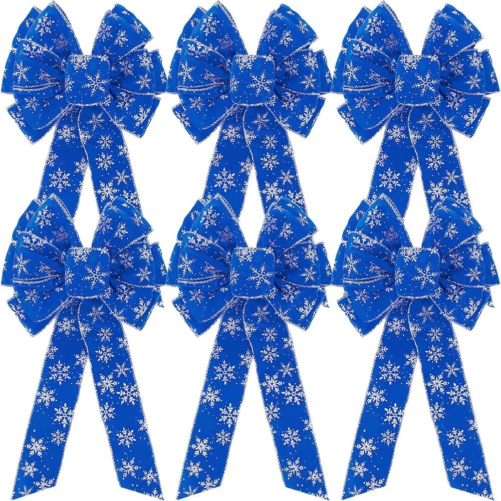 6 Pcs Large Christmas Bow with Golden Snowflake 10 x 20 Inch Velvet Wired Ribbon Bows Christmas T... | Amazon (US)