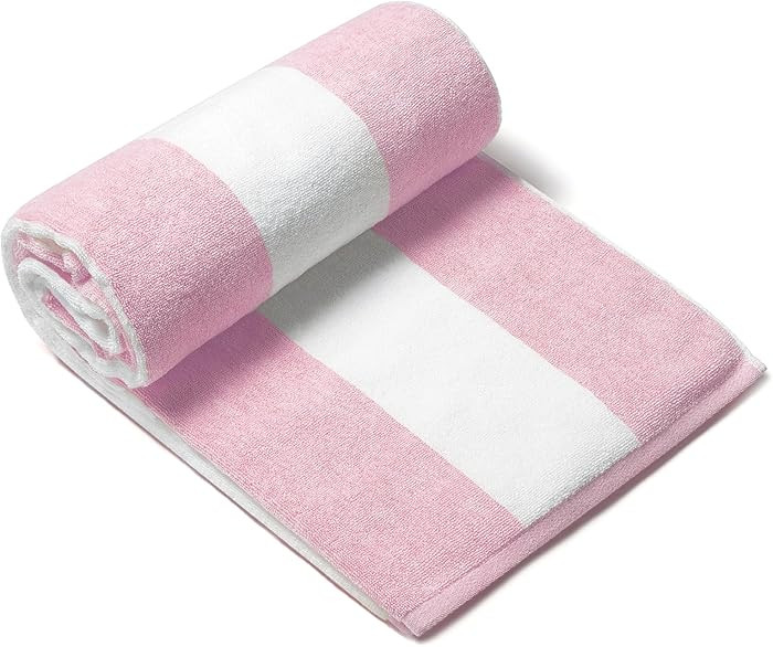 Plush Oversized Beach Towel - Cotton 40 x 70 Inch Large Thick Pink Striped Cabana Pool Swimming T... | Amazon (US)