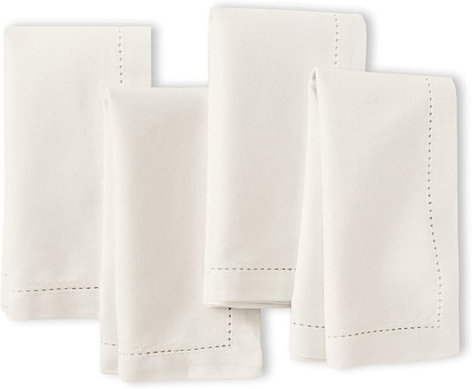 Encasa XO Natural Cloth Napkins Set of 4, 17"x17" | Cotton Hemstitched Design Dinner Napkins | Wa... | Amazon (US)