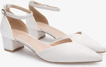 Adele White Lace Pointy Toe Block Heel with Ankle Strap | Nordstrom