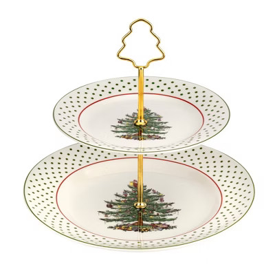 Spode Christmas Tree 2-Tiered Server (8" & 10") - Polka Dot Tiered Tray, Festive Tableware with G... | Target