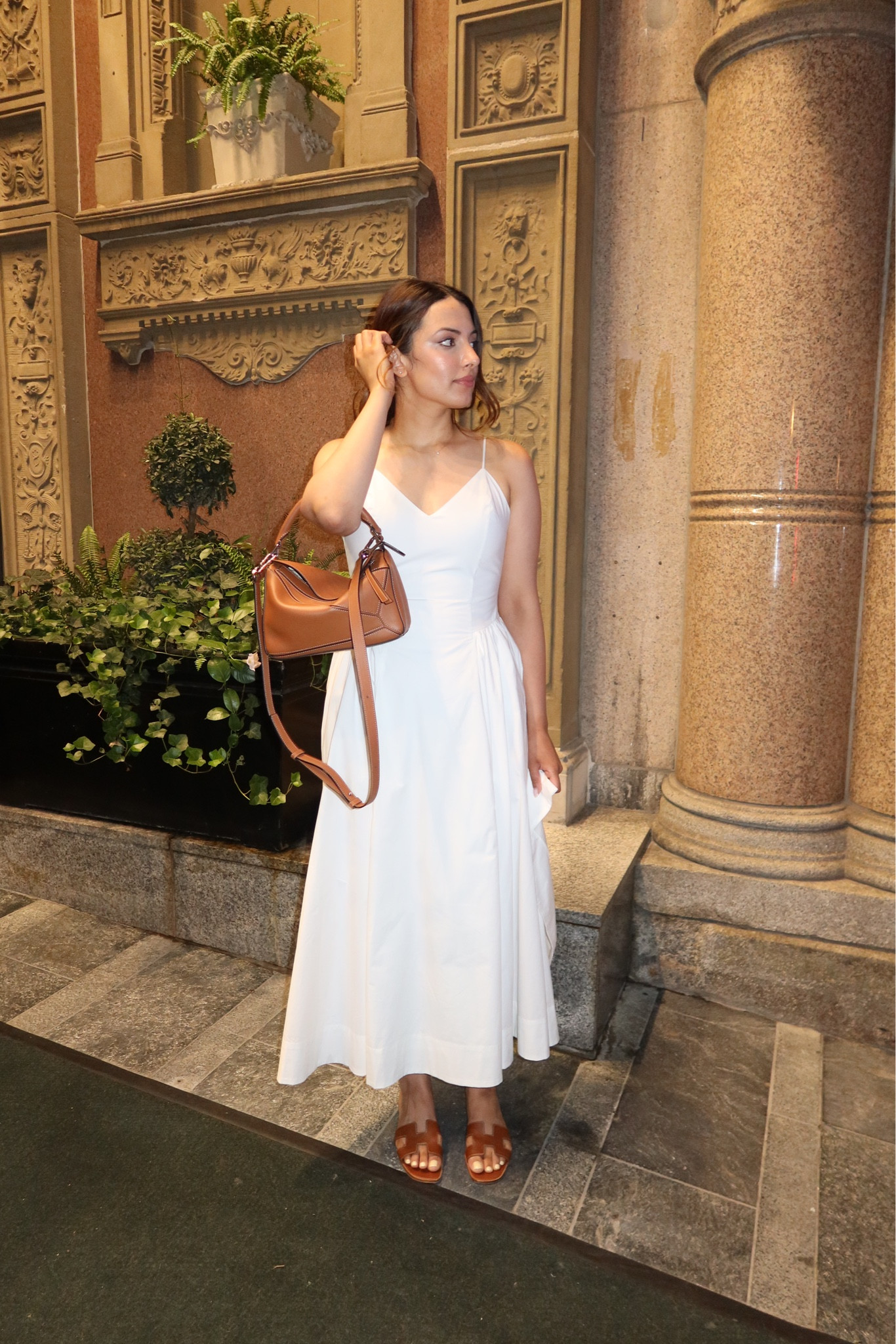Bag is the original puzzle & sandals are actually Hermes Oran 🤍