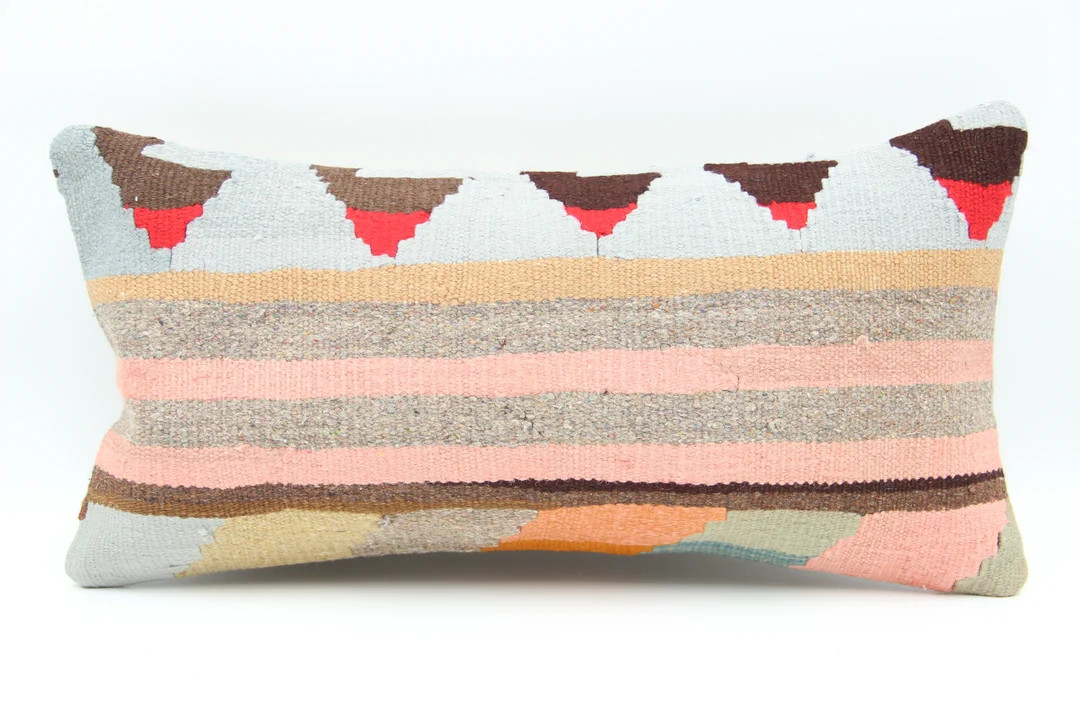 Handmade Kilim Lumbar Pillow 10x20, Vintage Turkish Boho Cover - Etsy | Etsy (US)