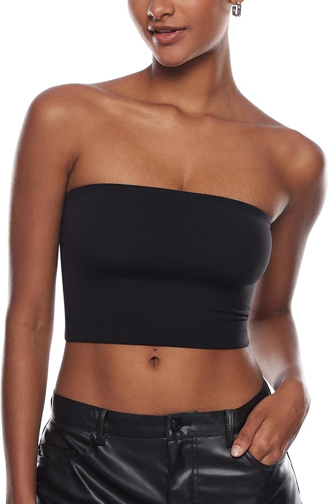 Natrelax Women's Tube Tops Strapless Bandeau Crop Top Double Lined Sexy Summer Going Out Tops Sol... | Amazon (US)