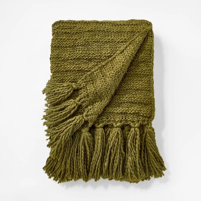 Raised Striped Chunky Knit Throw Blanket Green - Threshold™ designed with Studio McGee: Midweig... | Target