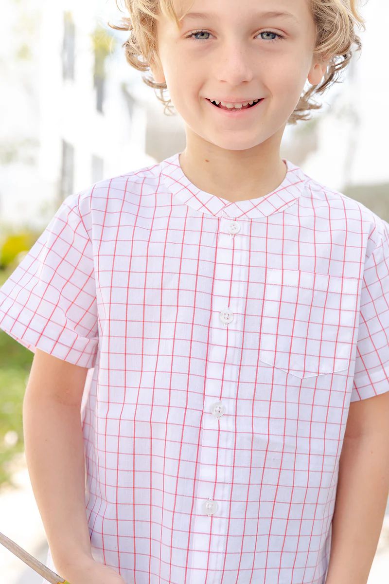 BUTTON DOWN TOP - RED GRID | Little Paper Kids (US)