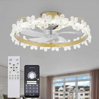 Oaks Aura 21in.LED Bladeless Smart App Remote Control Low Profile Daisy Crystal Ceiling Fan Flush... | The Home Depot