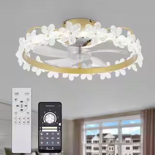 Oaks Aura 21in.LED Bladeless Smart App Remote Control Low Profile Daisy Crystal Ceiling Fan Flush... | The Home Depot