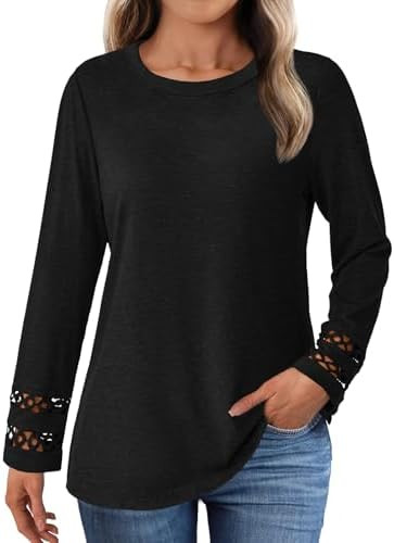 Womens Long Sleeve Tops Business Dressy Casual Blouses Crewneck Loose Fit T Shirts Cute Work Tee ... | Amazon (US)