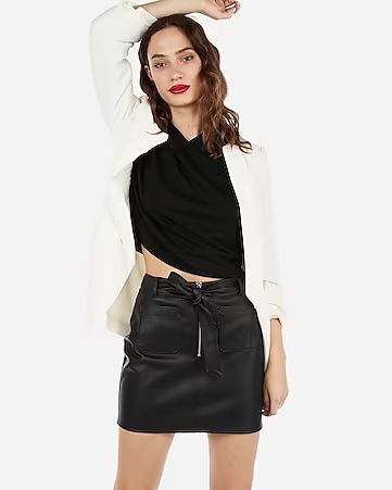 high waisted vegan leather patch pocket mini skirt | Express