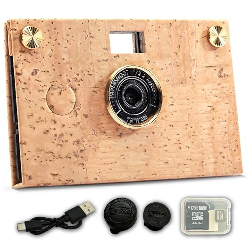 Paper Shoot Camera - 18MP Compact Digital Papershoot Camera Gift for Kid with Four Filters, 10 Sec Video & Timelapse - Includes: 32GB SD Card, 2 Effect Lens & Camera Case - Cork Plain | Amazon (US)
