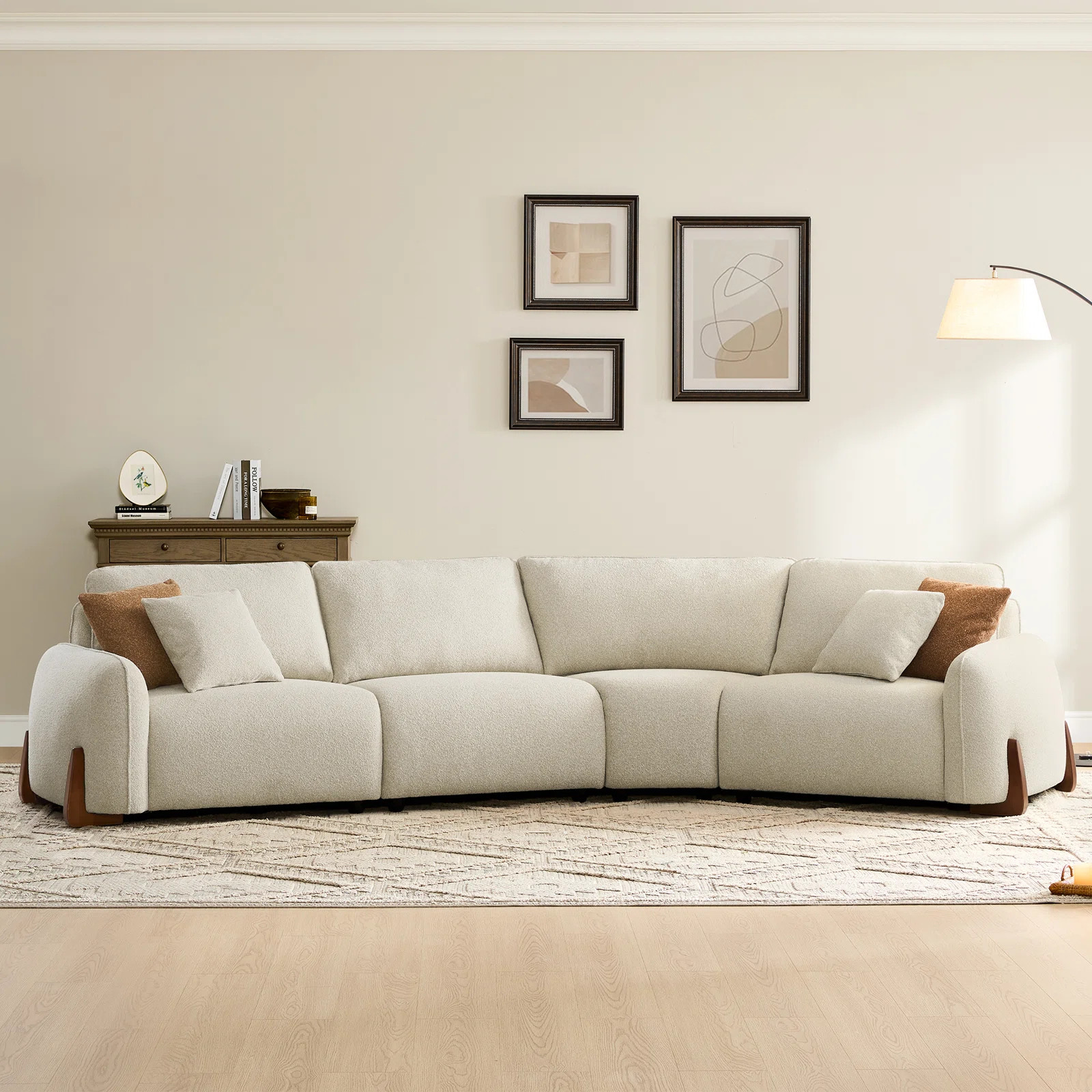 Upholstered Modern Modular Curved Corner Sectional Sofa With Wood Legs | Wayfair North America