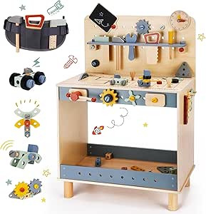 bpmfkid Deluxe Wooden Toy Workbench for Kids, 69 Pieces Tool Playset with Play Tools Set, Storage... | Amazon (US)