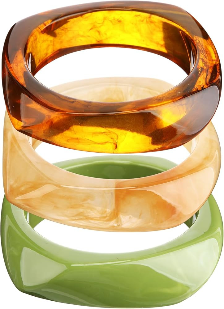 Landical 3 Pcs Colorful Square Acrylic Resin Bangle Bracelet Wide Geometric Irregular Wristbands ... | Amazon (US)