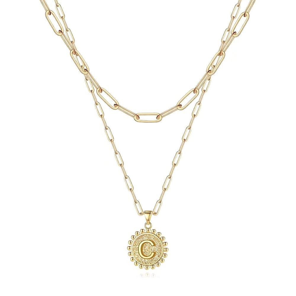 Ursteel Layered Initial Necklaces for Women - 14K Gold Plated Dainty Layering Paperclip Chain Nec... | Amazon (US)