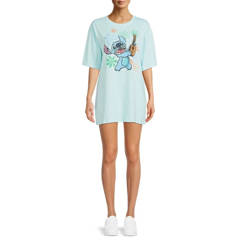 Disney Stitch Juniors' Ukulele Sketch Long Body T-Shirt | Walmart (US)