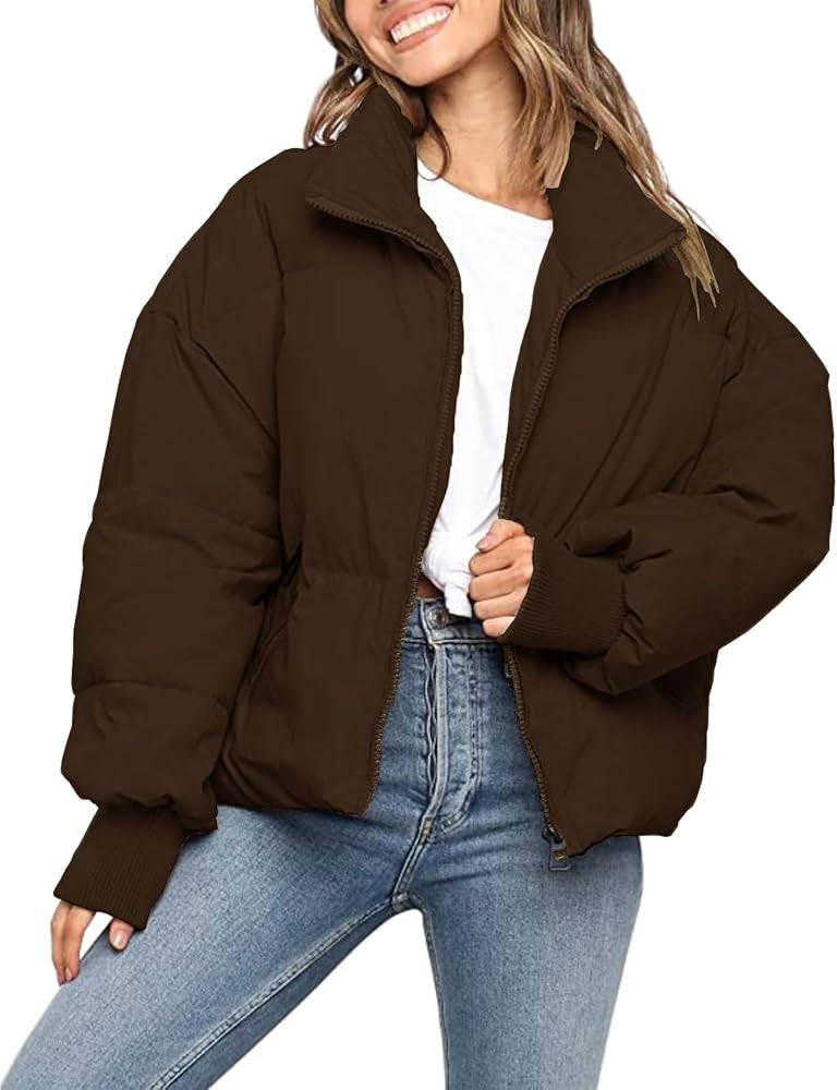 Muchpow Women's Winter Quilted Jacket Long Sleeve Full Zipper Short Warm Jacket With Pockets | Amazon (US)
