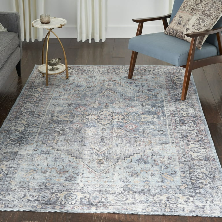 Nicole Curtis Machine Washable Traditional Boho Light Grey/Blue 5'3" x 7'3" Area Rug, (5' x 7') | Walmart (US)