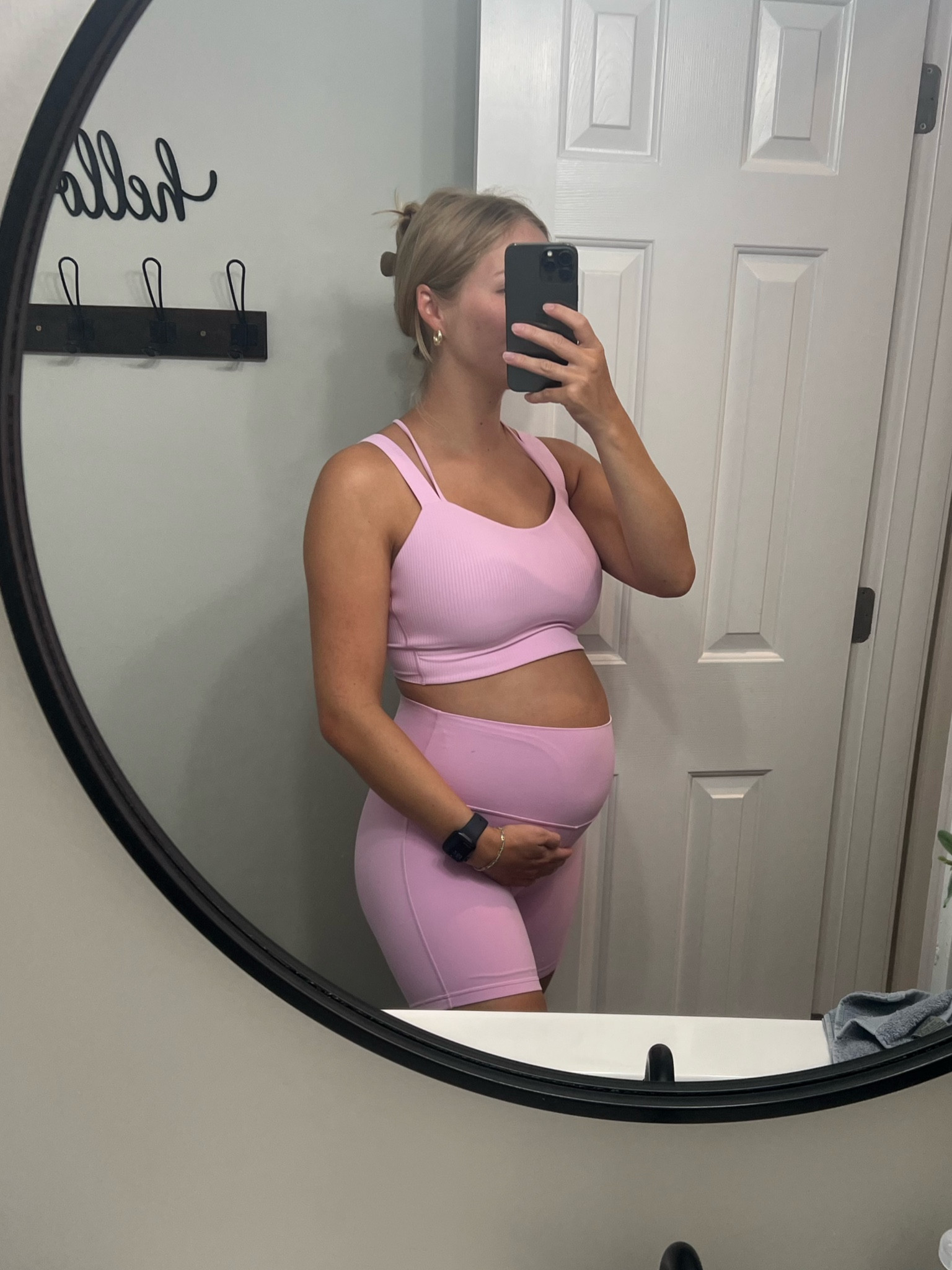 New BEAUTIFUL pink set from lululemon ! Bump friendly and super comfy. I’m wearing a 10 in the bra top and size 6 in the biker shorts. Both are super comfy and stretchy to grow with the pregnancy boobs and belly lol 🩵🩷 
#lululemon 
#workoutset 
#pregnancyworkout 
#sportsbra 
#vitapink 
#bikershorts 
#maternity 


#LTKFitness #LTKBump #LTKActive