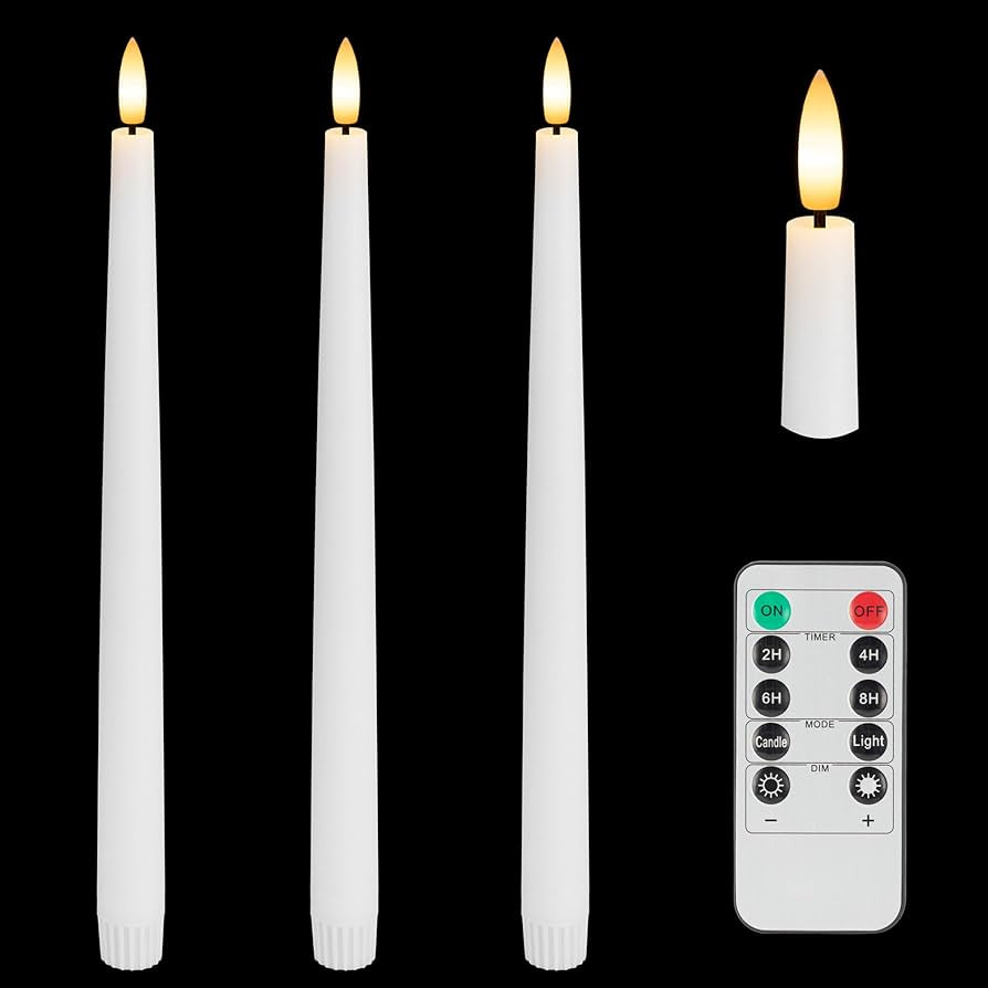Flameless Taper Candles with 3D Wick, 11.4" Real Wax LED Candles with Remote and Timer, 3 Pack Fl... | Amazon (US)