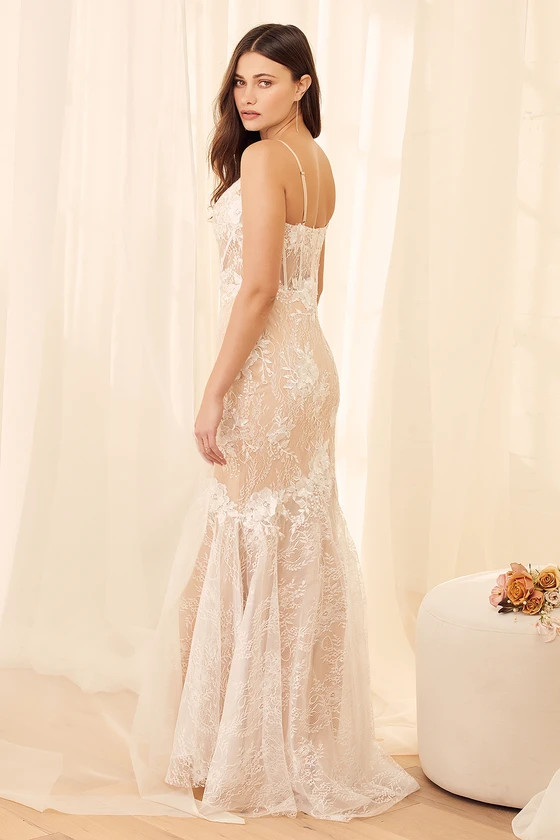 To Be Loved White Embroidered Lace Trumpet Maxi Dress | Lulus (US)