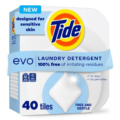 Tide Unscented Evo Free & Gentle HE Deep Cleaning Concentrated Laundry Detergent Tiles 40ct: Hypoallergenic, Dye-Free, Bleach-Free | Target