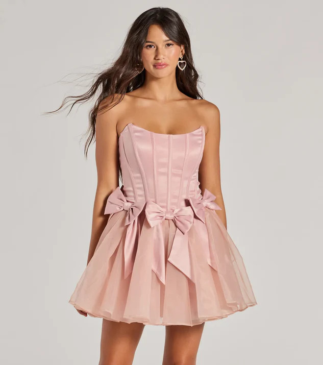 Jaimie Strapless Corset Bow A-Line Party Dress | Windsor Stores