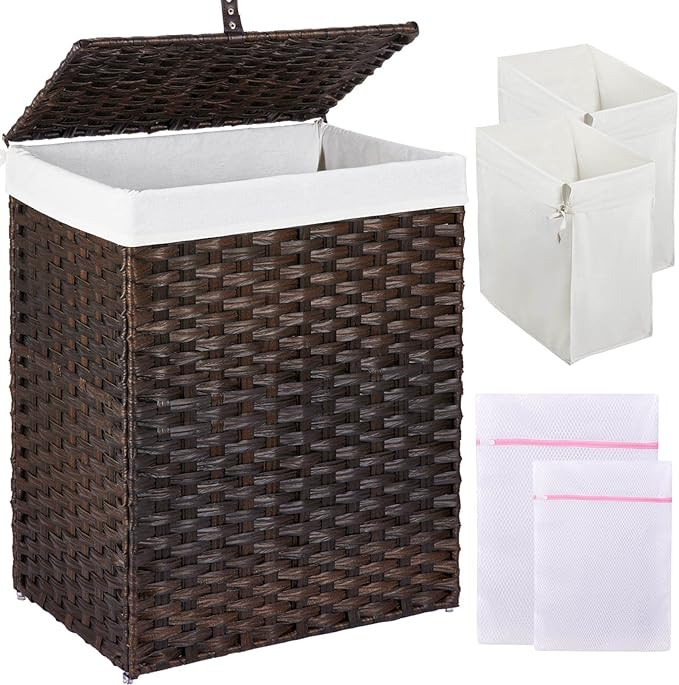 Greenstell Laundry Hamper with Lid, 90L Clothes Hamper with 2 Removable Liner Bags & 2 Mesh Laund... | Amazon (US)