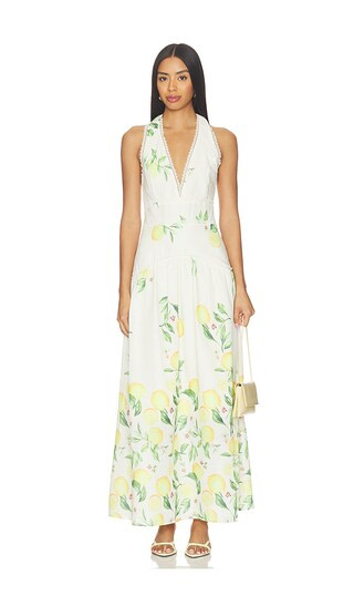 Hana Halter Gown in Yellow Multi | Revolve Clothing (Global)